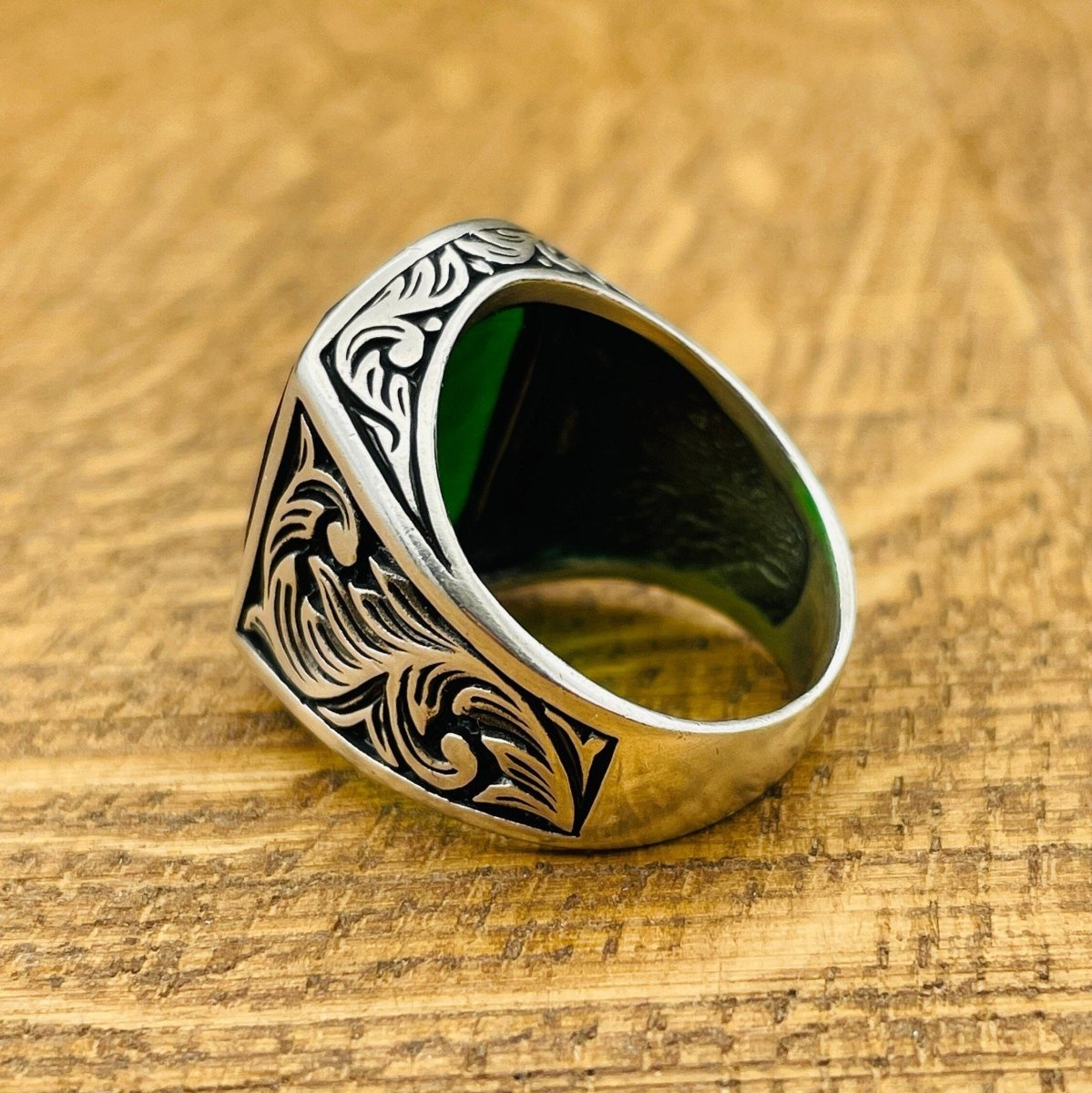 Men's Silver Ring with Green Zircon Stone