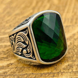 Men's Silver Ring with Green Zircon Stone