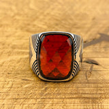 Men's Silver Ring with Red Zircon Stone