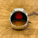 Men's Silver Ring with Red Zircon Stone