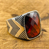 Men's Silver Ring with Red Zircon Stone