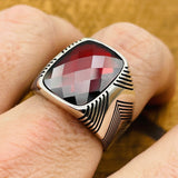 Men's Silver Ring with Red Zircon Stone