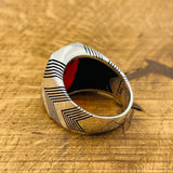 Men's Silver Ring with Red Zircon Stone