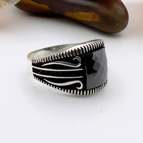 Men’s Square Black Zircon Ring