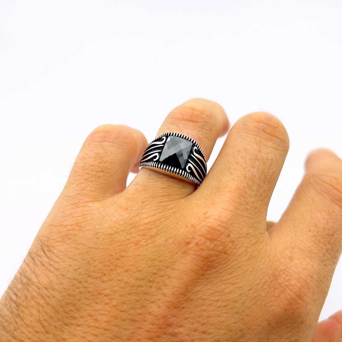 Men’s Square Black Zircon Ring