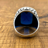 Men's Square Blue Zircon Stone Silver Ring