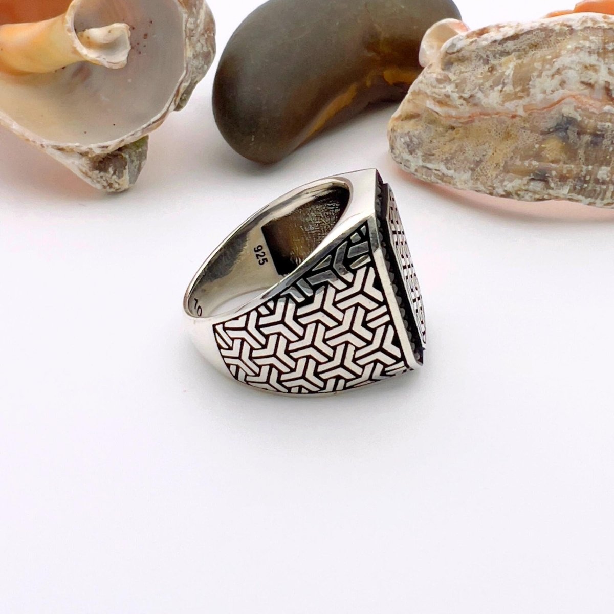 Men's Square Model with Micro Black Onyx Silver Ring