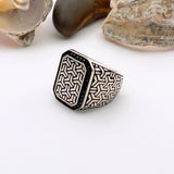 Men's Square Model with Micro Black Onyx Silver Ring