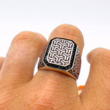 Men's Square Model with Micro Black Onyx Silver Ring