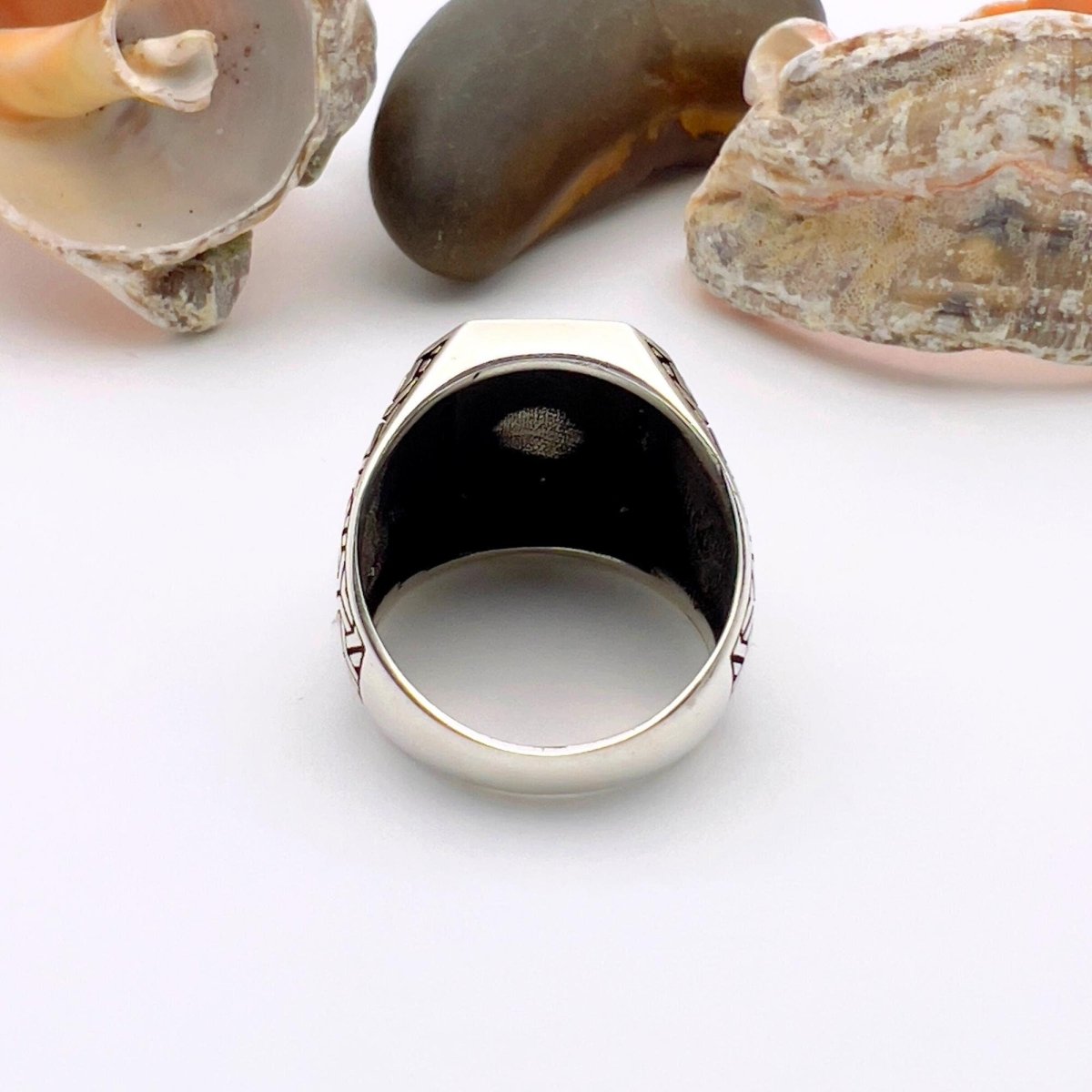 Men's Square Model with Micro Black Onyx Silver Ring