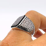 Men's Square Model with Micro Black Onyx Silver Ring