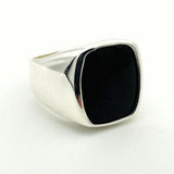 Men's Square Natural Black Onyx Silver Ring