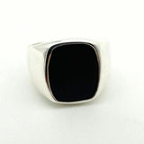 Men's Square Natural Black Onyx Silver Ring