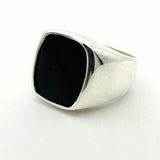 Men's Square Natural Black Onyx Silver Ring - TryAladdin