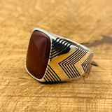 Men's Square Red Agate Silver Ring