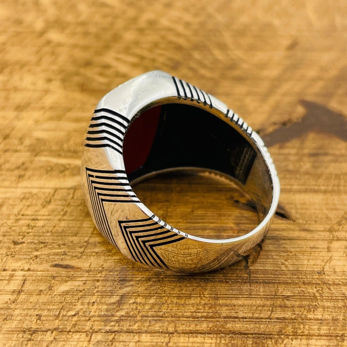 Men's Square Red Agate Silver Ring