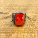 Men's Square Red Zircon Ring