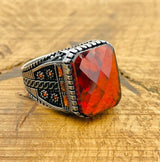 Men's Square Red Zircon Ring