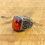 Men's Square Red Zircon Ring