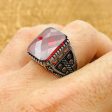 Men's Square Red Zircon Ring