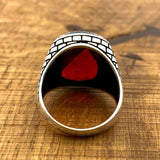 Men's Square Red Zircon Stone Silver Ring