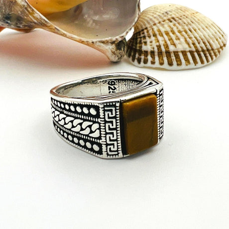 Men's Squared Tiger's Eye Stone Ring