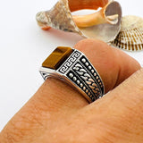 Men's Squared Tiger's Eye Stone Ring