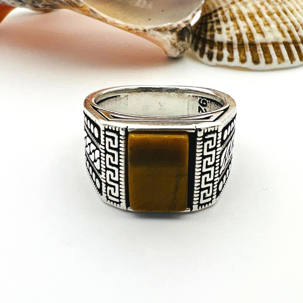 Men's Squared Tiger's Eye Stone Ring