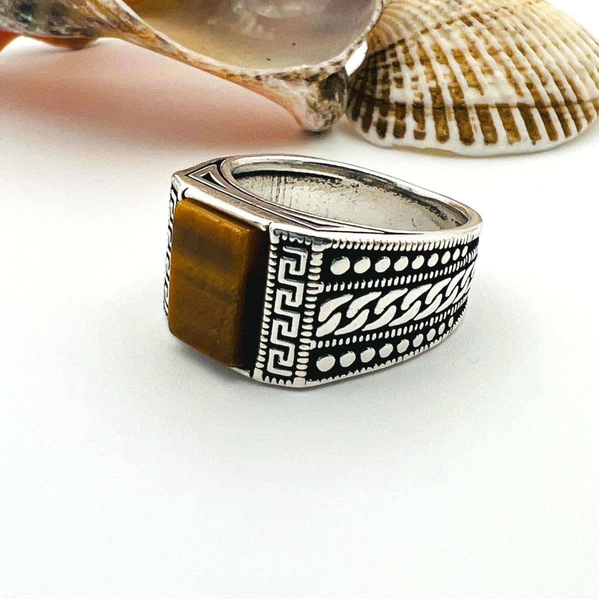 Men's Squared Tiger's Eye Stone Ring