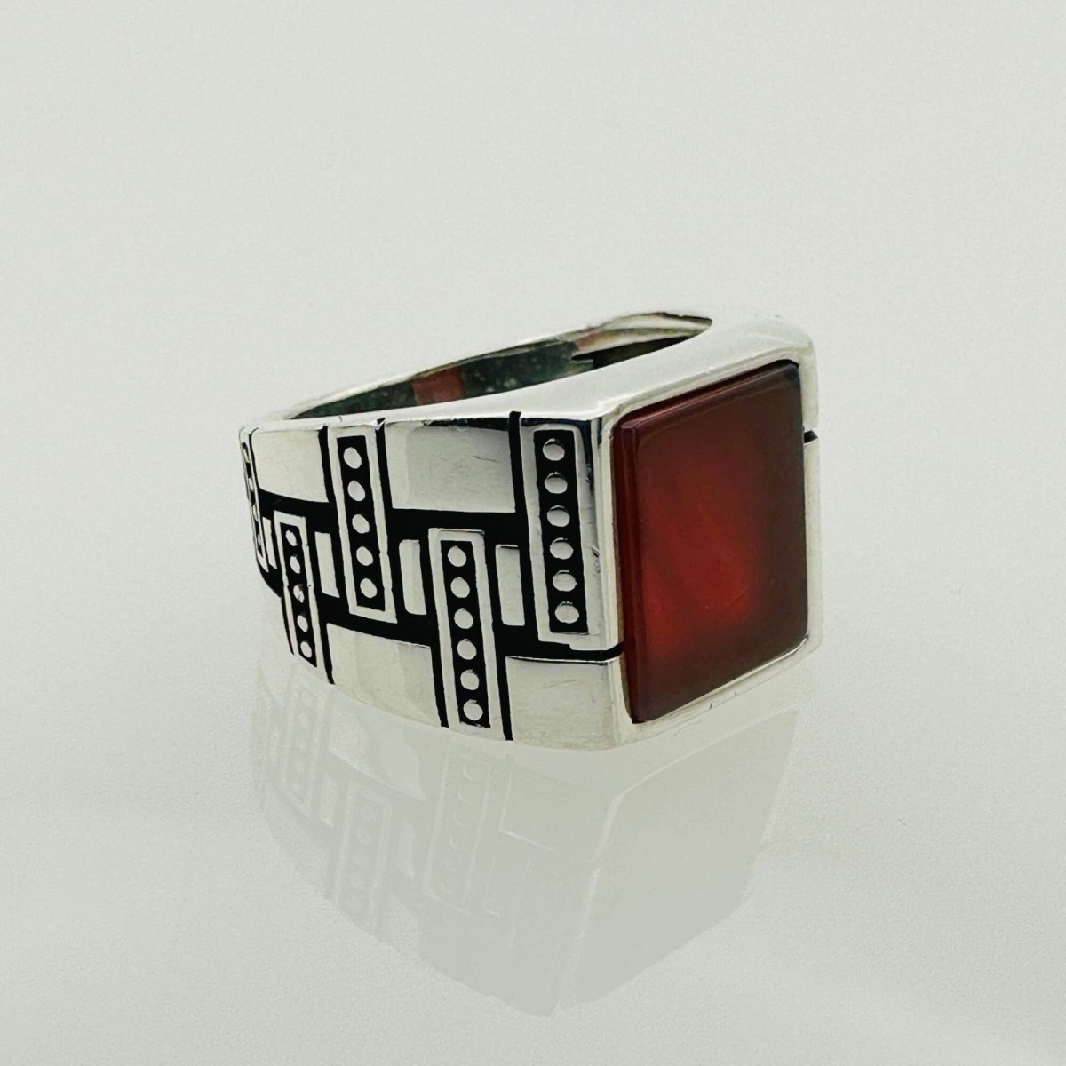 Men's Sterling Silver Red Agate Stone Ring