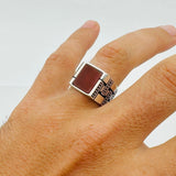 Men's Sterling Silver Red Agate Stone Ring - TryAladdin