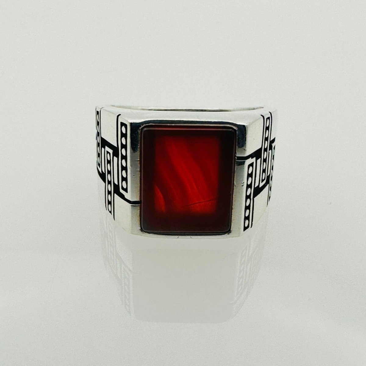 Men's Sterling Silver Red Agate Stone Ring