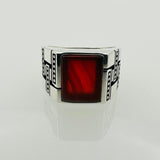 Men's Sterling Silver Red Agate Stone Ring