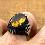 Men's Sultanite Stone Crown Detailed Silver Ring