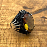 Men's Sultanite Stone Crown Detailed Silver Ring