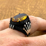 Men's Sultanite Stone Crown Detailed Silver Ring