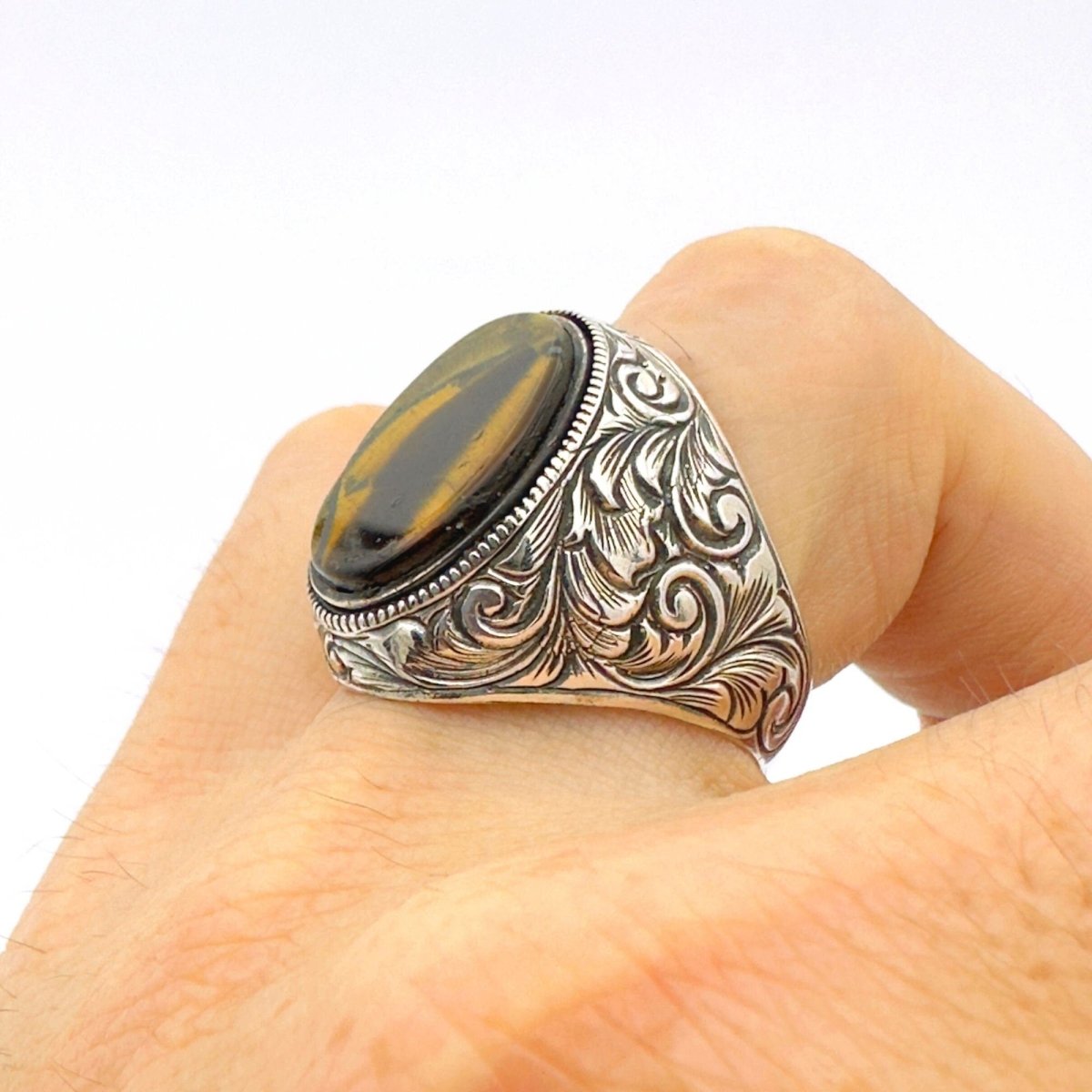 Men's Tiger Eye Silver Ring