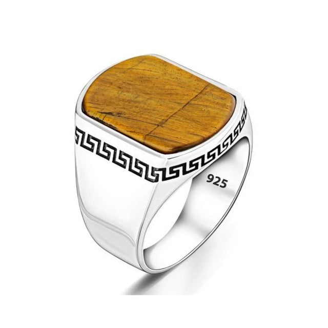 Men's Tiger Eye Stone Silver Ring