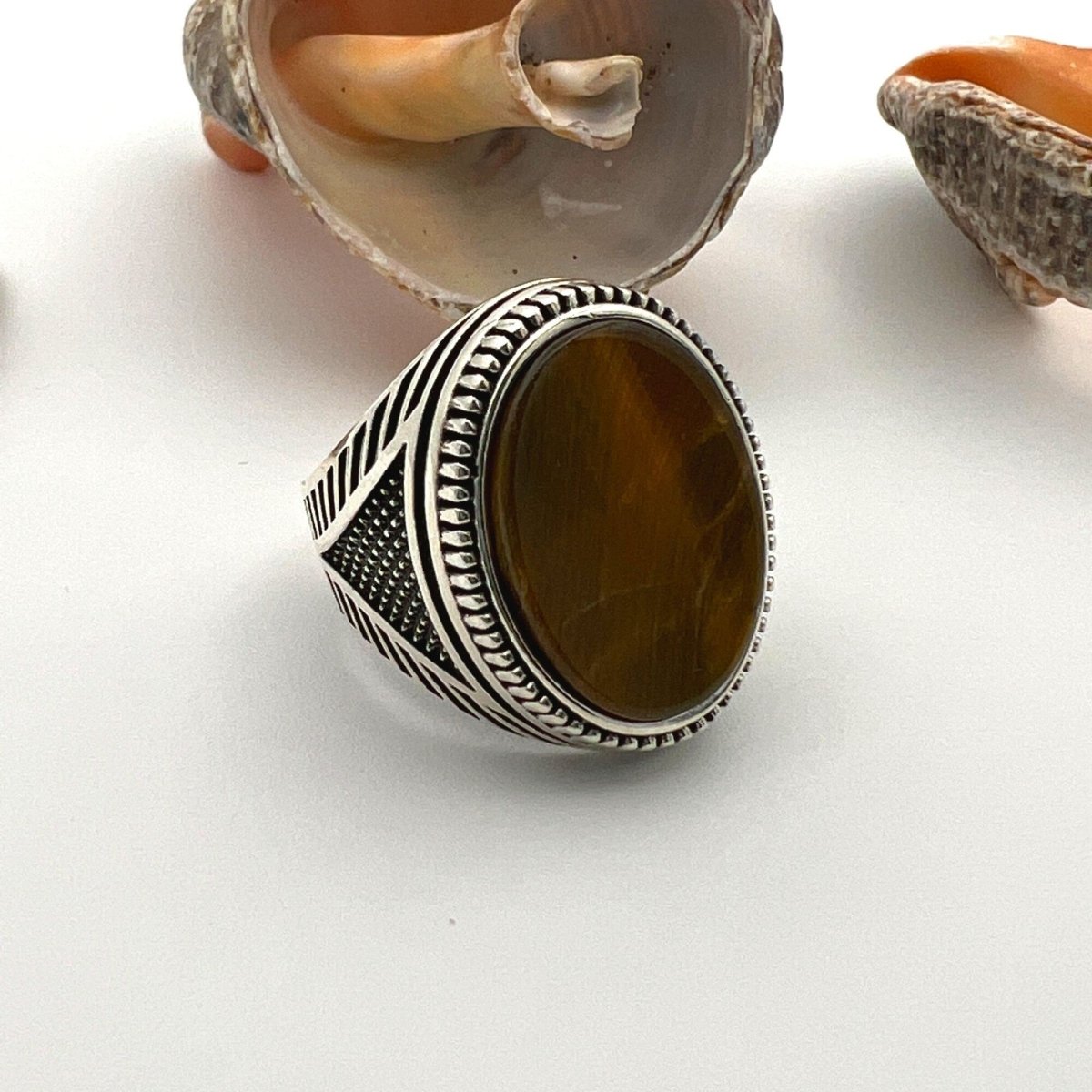 Men's Tiger's Eye Stone Silver Ring