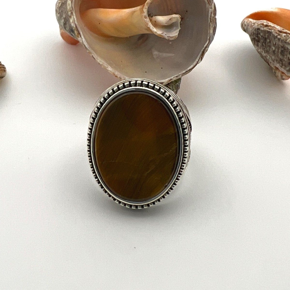 Men's Tiger's Eye Stone Silver Ring