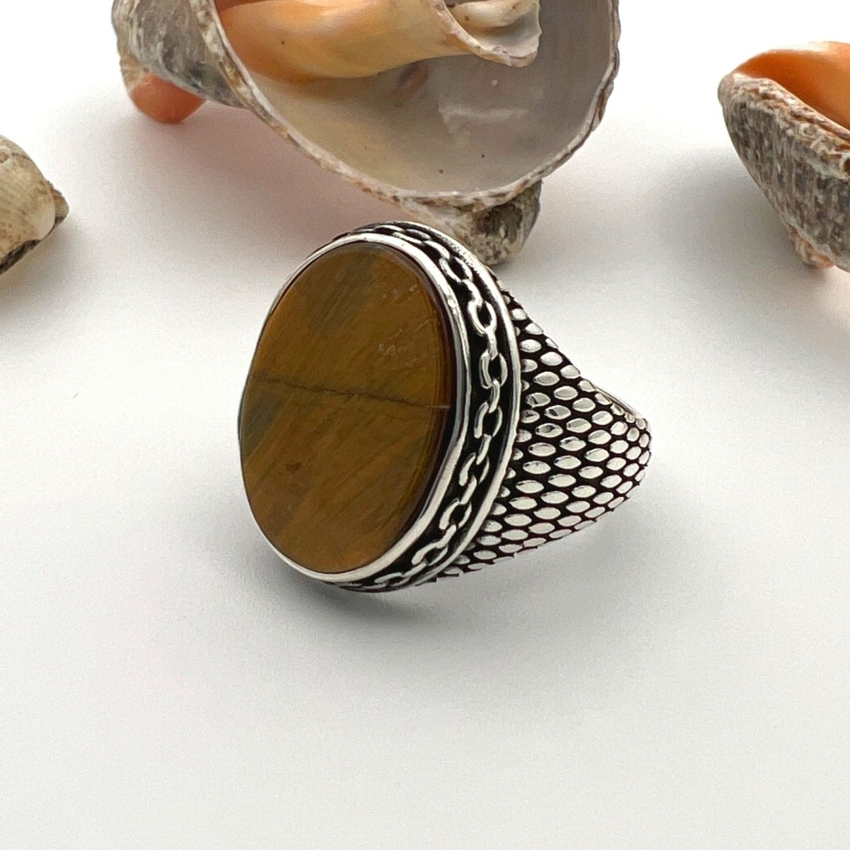 Men's Tiger's Eye Stone Silver Ring - TryAladdin