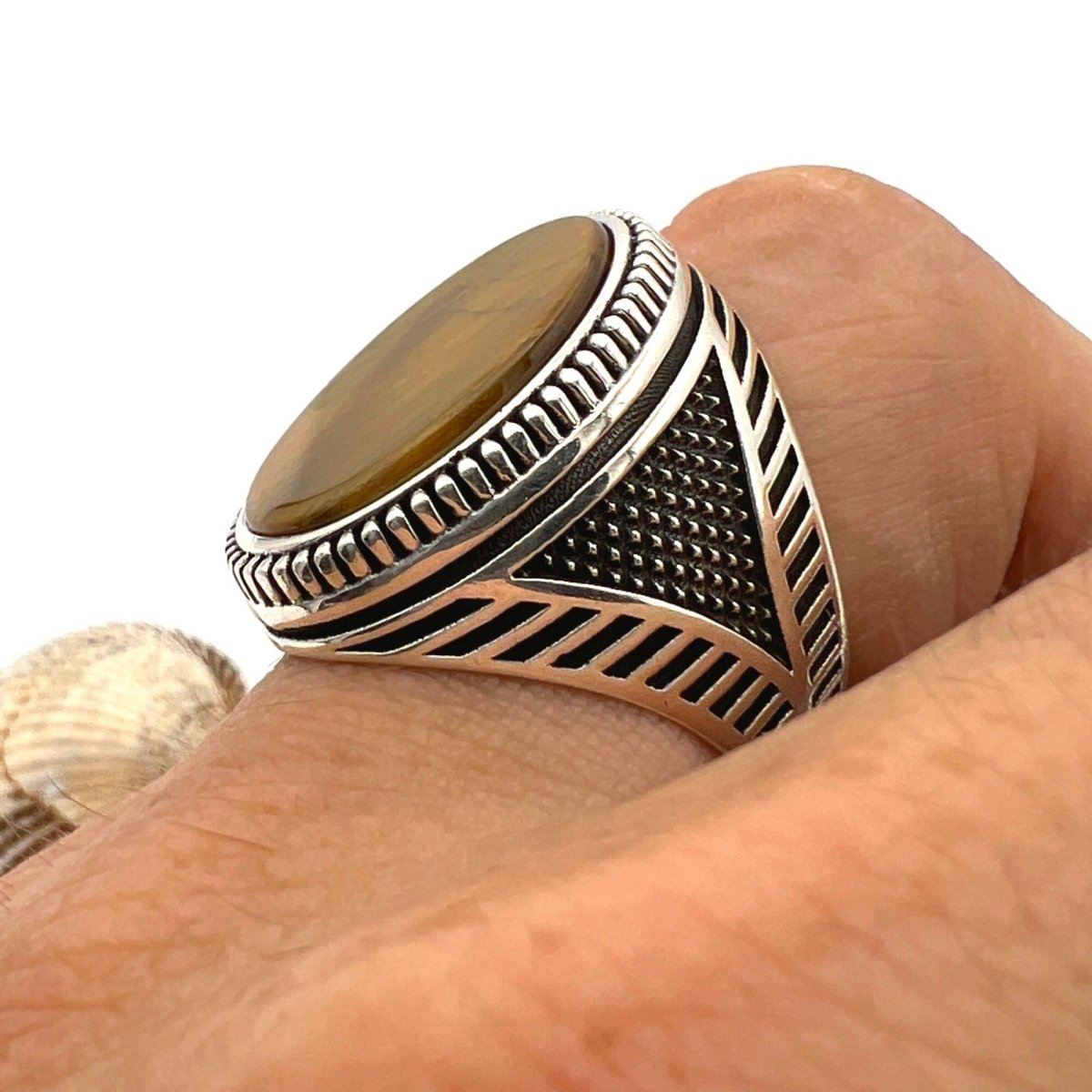 Men's Tiger's Eye Stone Silver Ring