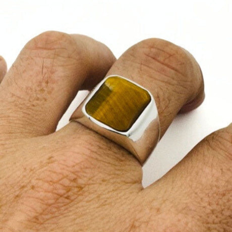 Men's Tiger's Eye Stone Silver Ring