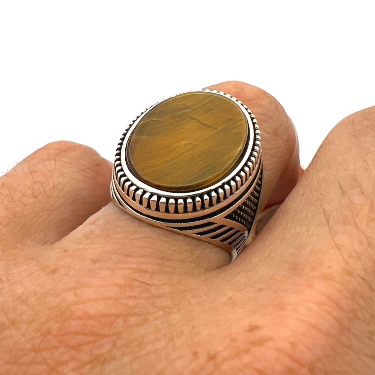 Men's Tiger's Eye Stone Silver Ring