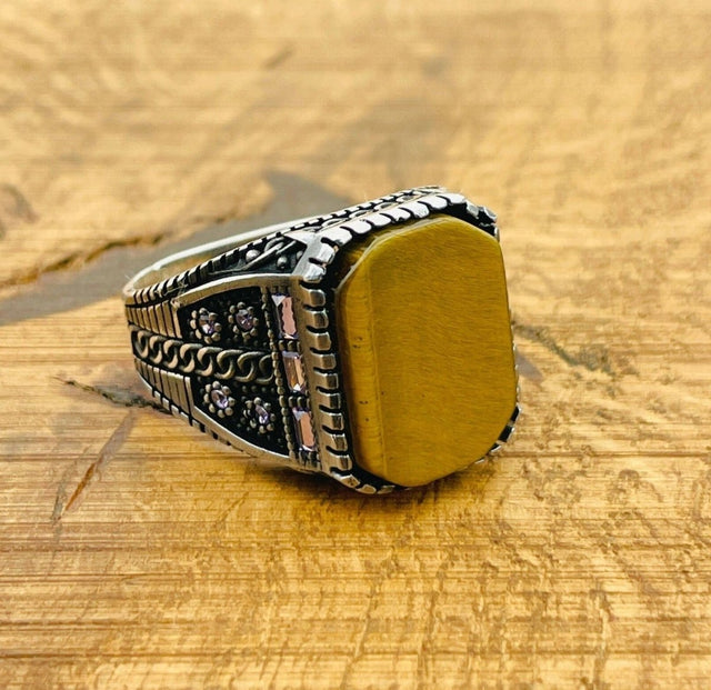 Men's Tiger's Eye Stone Square Ring