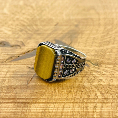 Men's Tiger's Eye Stone Square Ring