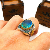 Men's Tourmaline Green / Blue Stone Silver Ring