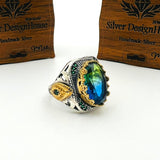 Men's Tourmaline Green / Blue Stone Silver Ring