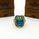 Men's Tourmaline Green / Blue Stone Silver Ring