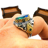 Men's Tourmaline Green / Blue Stone Silver Ring